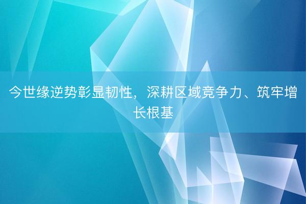 今世缘逆势彰显韧性，深耕区域竞争力、筑牢增长根基