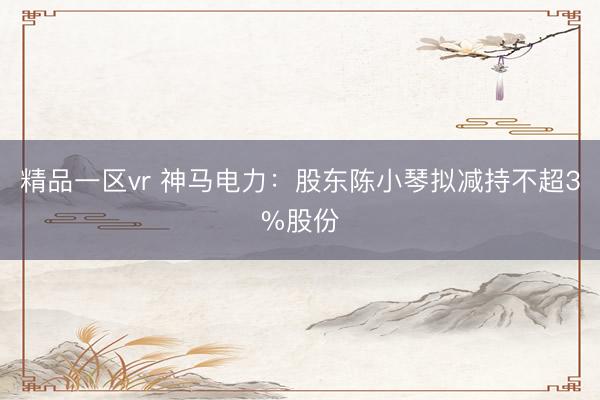 精品一区vr 神马电力：股东陈小琴拟减持不超3%股份
