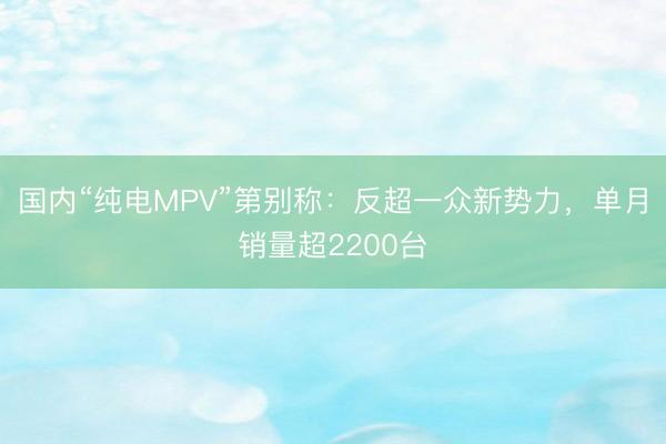 国内“纯电MPV”第别称：反超一众新势力，单月销量超2200台